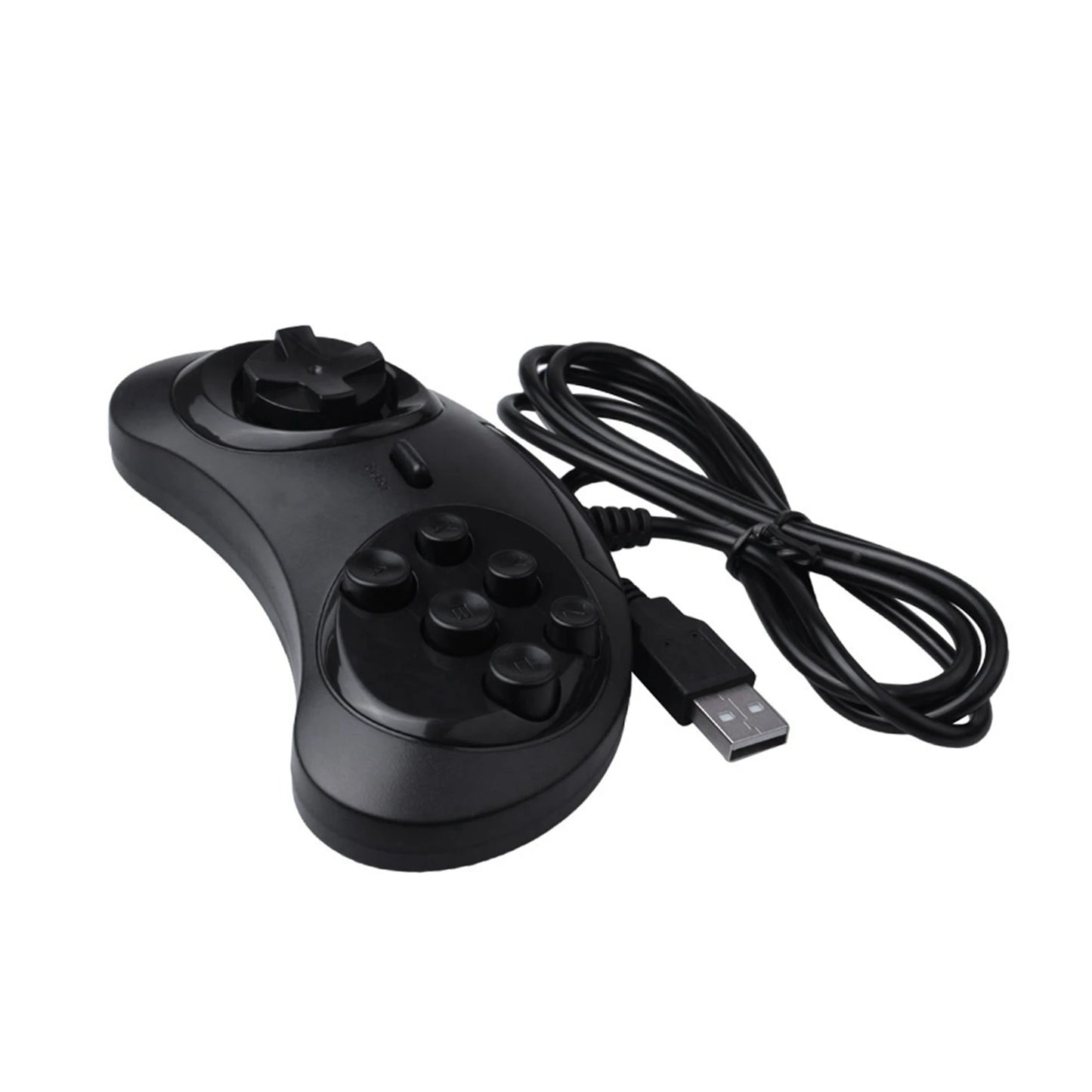 B63B-2X Gamepad Wired 6-Key USB Game Controller Joypad For Sega Genesis / Md Pc / 2 Y1301 / Mac Mega Drive Black Plastic
