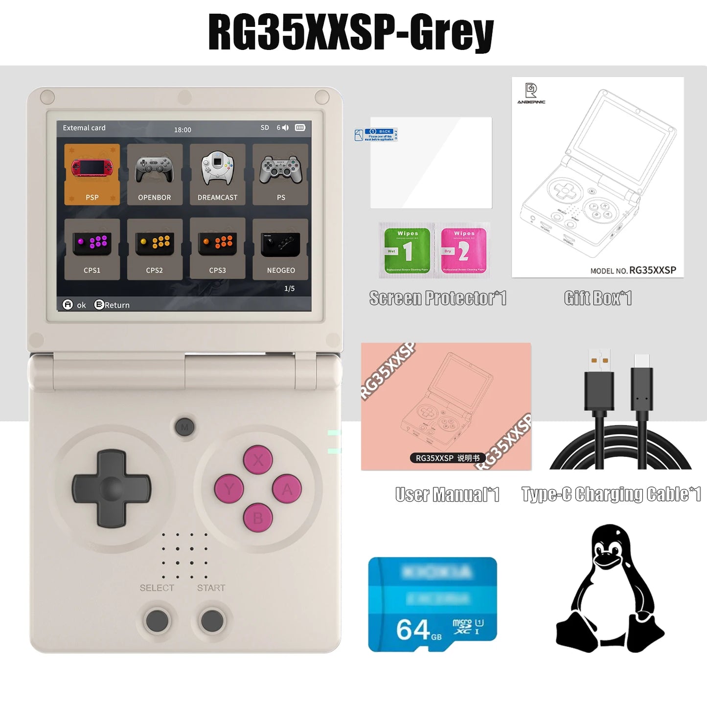 ANBERNIC RG35XXSP Retro Handheld Game Console 3.5-inch IPS Screen 3300mAh Battery Supports HDMI-TV Out and Bluetooth 4.2 5K Game