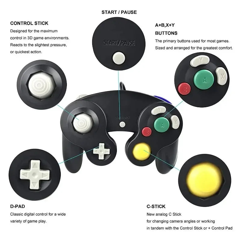 Wired Game Controller for GameCube NGC Single Button Wired Gamepad Joystick for NGC Game Console