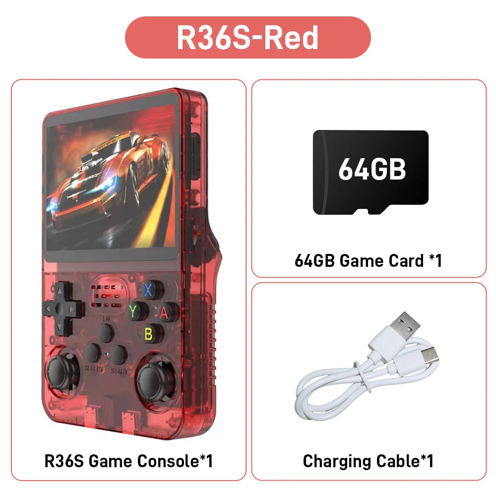 New R36S Retro Handheld Game Console 3.5 HD Screen with 18494 Games Emulators for PS1/PSP/N64/NES/SNES Dual 3D Joystick for Gift