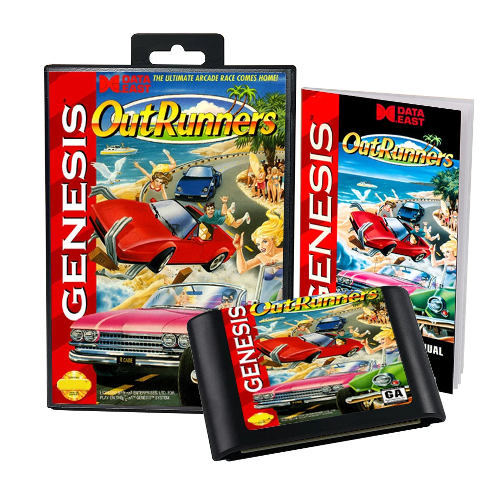 Retro OutRunners 16bit game cartridge for Sega Genesis Megadrive video game consoles