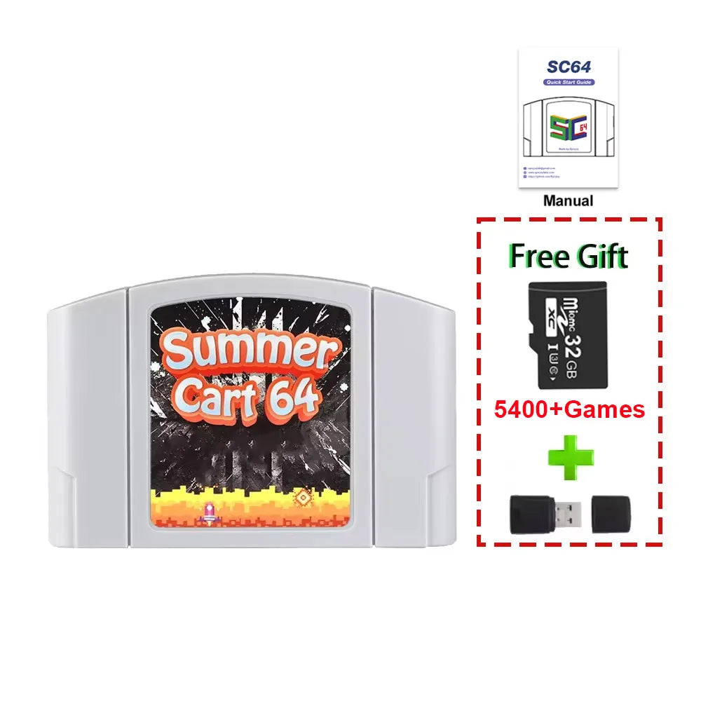 5400 In 1 SummerCart 64 Game Card For N64 Retro Game Cartridge ED 64 For Nintendo 64 With 32GB TF Card No Region Restriction