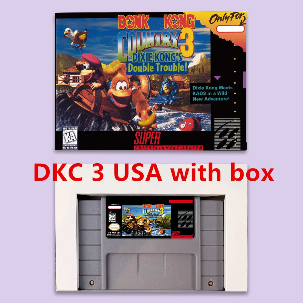 Donkey Game Country Kong 1 2 3 Competition RPG game for SNES 16 bit USA NTSC or EUR PAL Video Game Consoles Cartridge