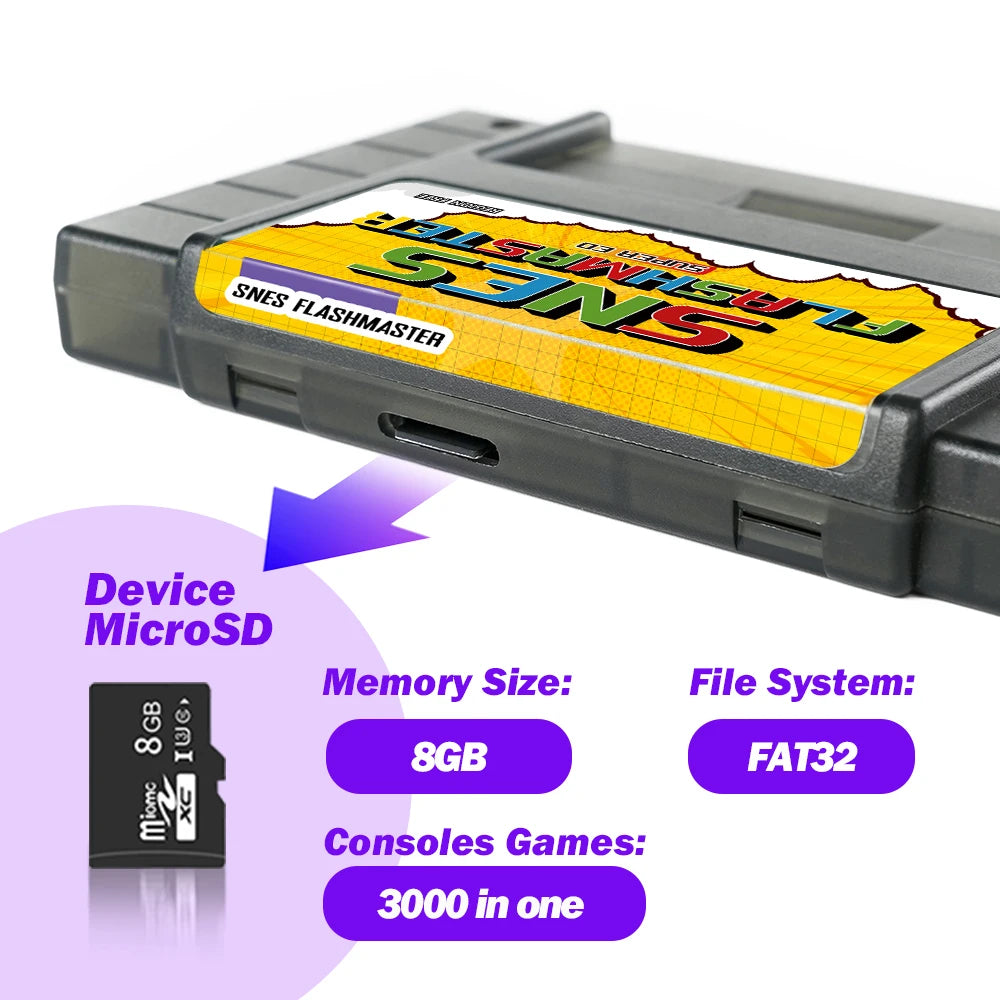 Super SNES Game Card 3000 in 1 SNES Card With 8GB TF Card For Nintendo SNES Game Console Compatible With original US Conso