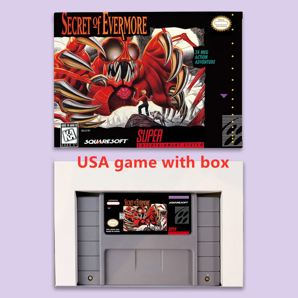 Secret of Evermore RPG game for SNES 16 bit USA NTSC or EUR PAL Video Game Consoles Cartridge