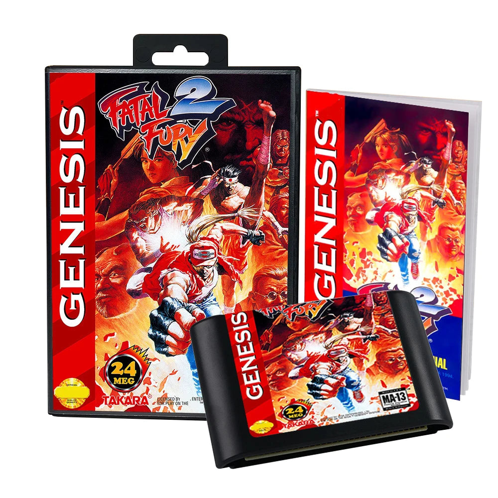 Retro Fatal Fury 2 16bit game cartridge for Sega Genesis Megadrive video game consoles