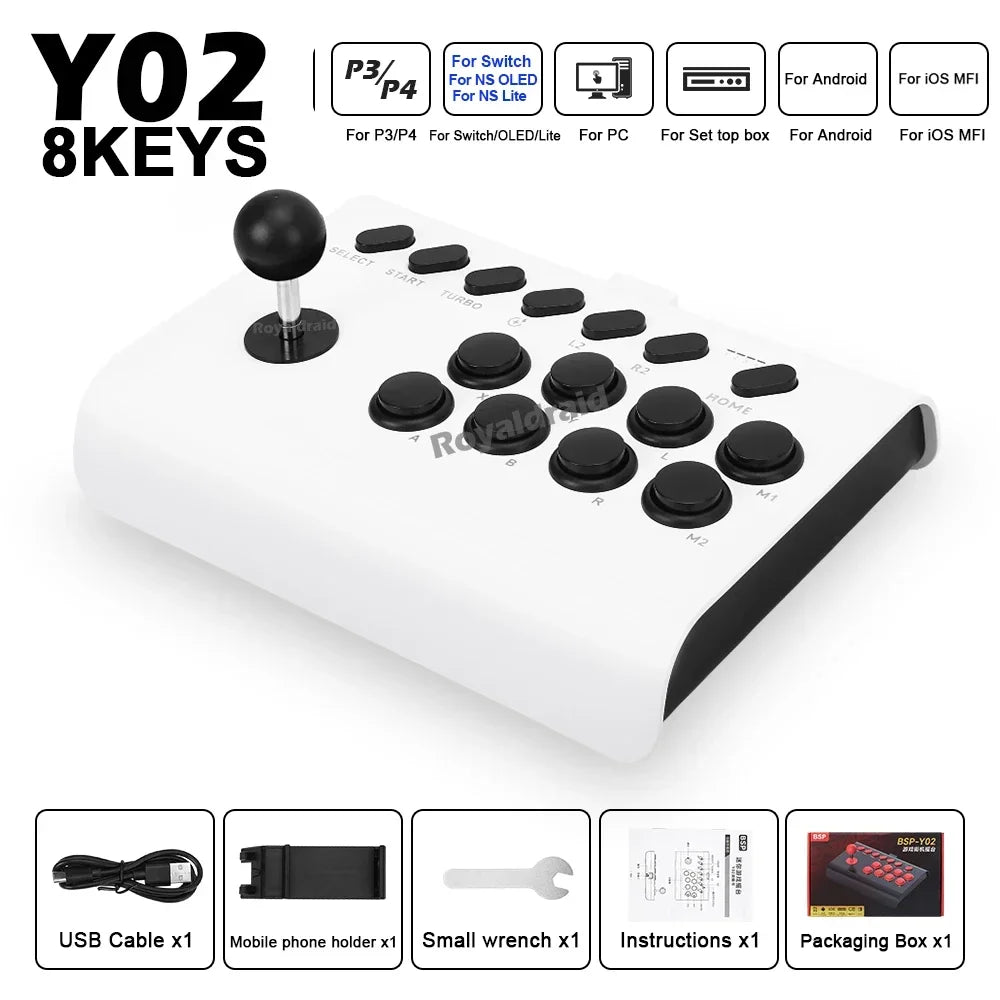 Y02 Arcade Joystick for PS4/PS3/Xbox One/Switch OLED/Android/iOS Wired Wireless Street Fighter Controller w Macro/Turbo Function