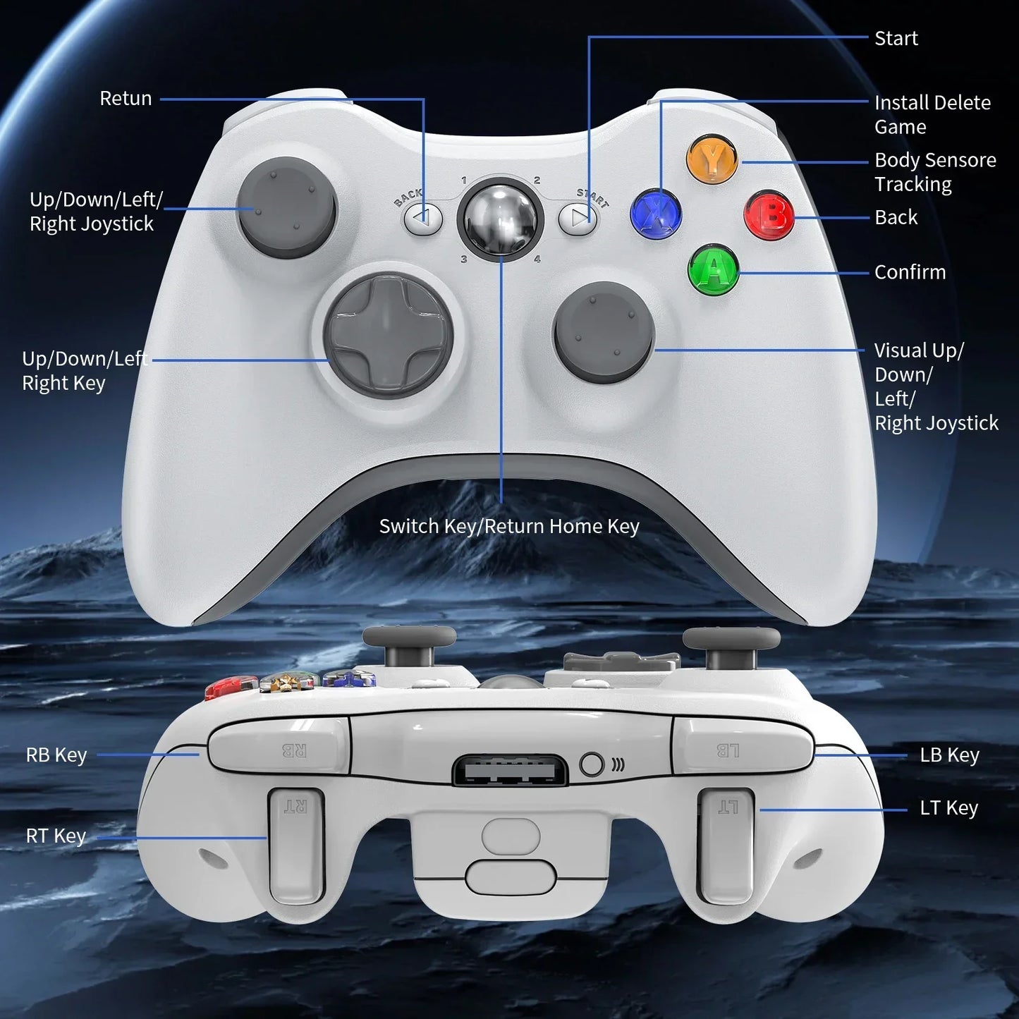 Gamepad for Xbox 360/PC 2.4G Wireless Controller W/Dual Vibration Hall Effect 6-Axis Gyro Joystick Game Remote Control Handle