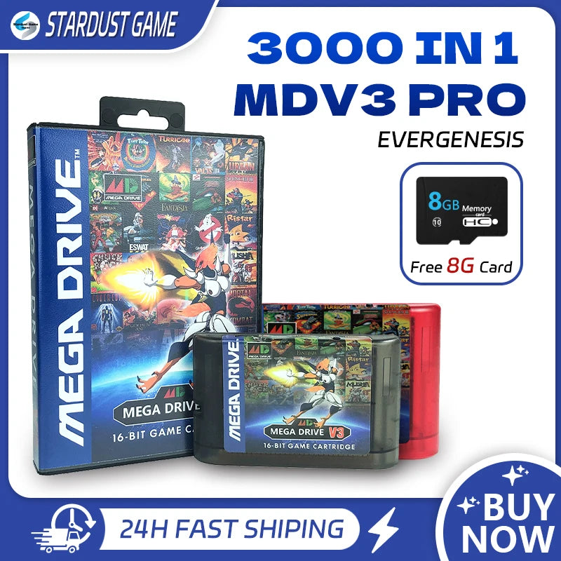 MegaDrive Genesis MD V3 Pro 3000 in 1 Game Cartridge 8GB TF Gard for SEGA Genesis Mega Drive USA/ Japan /EUR MegaDrive Console
