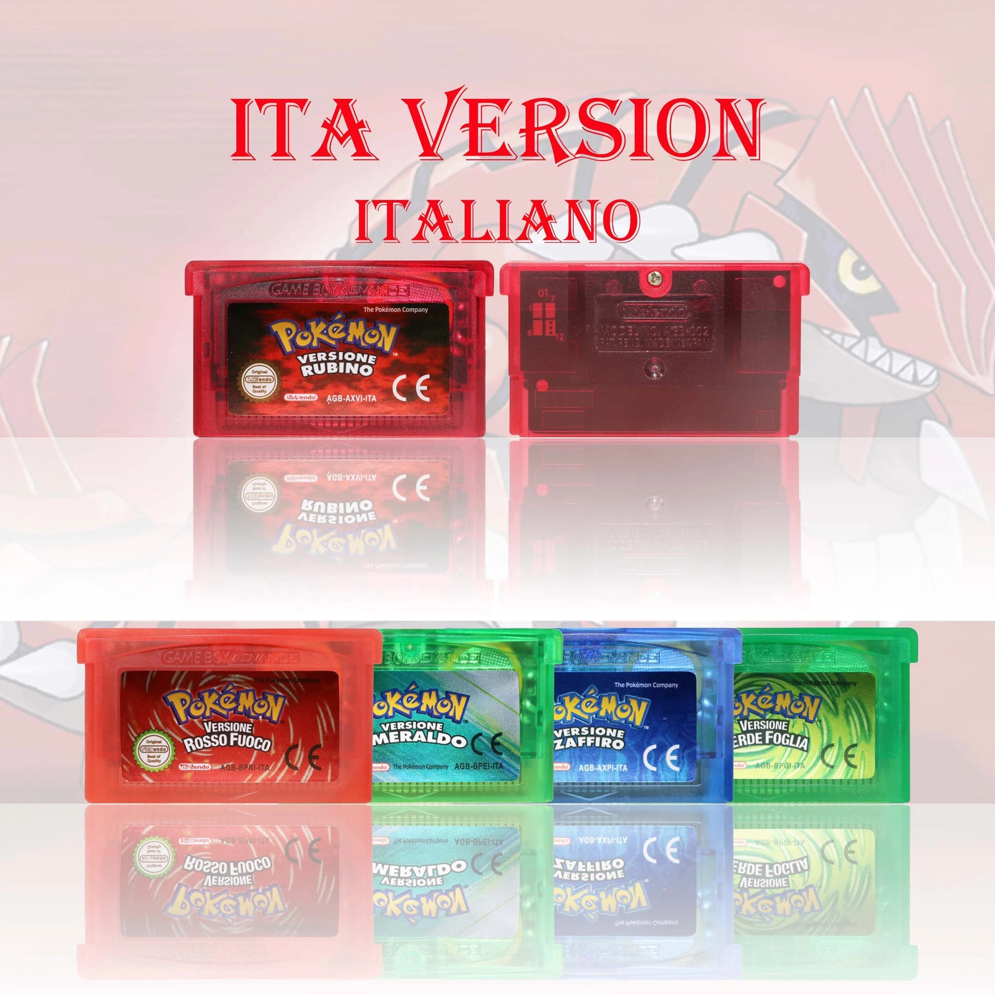 ITA Version Pokemon Rubino/Zaffiro/Smeraldo/Rosso Fuoco/Verde Foglia Game Cartridge GBA Video Game High Quality With Battery