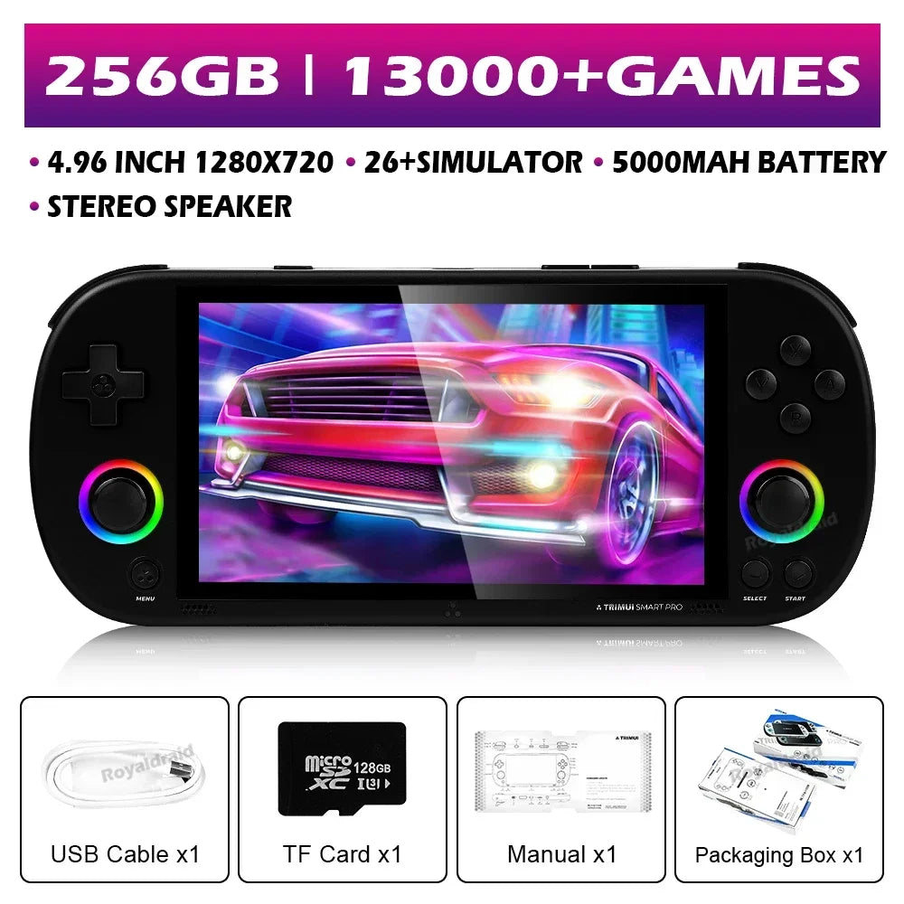 64G 128G 256G Portable Handheld Video Game Console 4.96'' IPS Screen Joystick RGB Lighting Smart Pro Retro Handheld Game Player