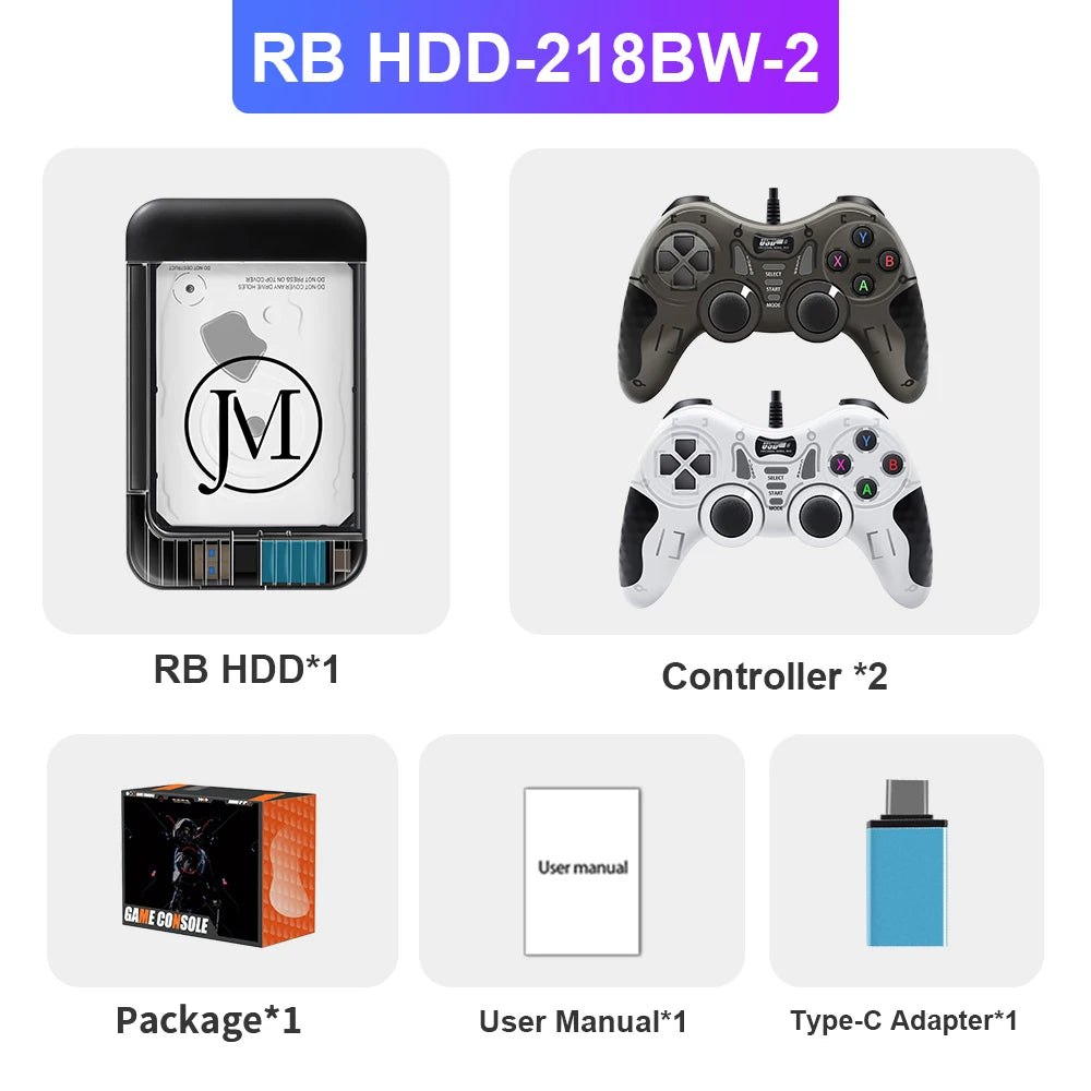Retrobat 2T Portable External Game HDD Built in 100000+ Games with 105 Emulators for PSP/PS1/PS2/WII/MAME/DC Retro Video Games