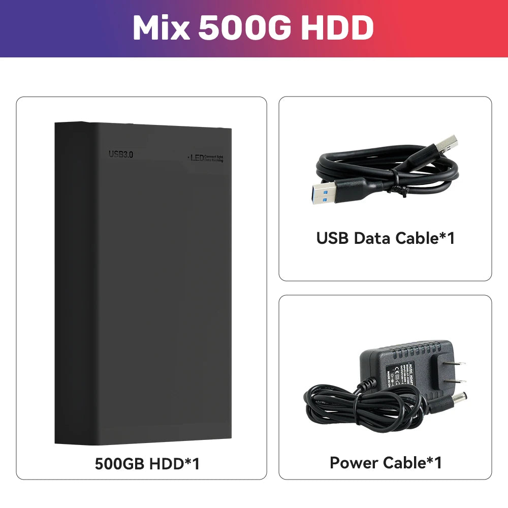 Mix500G Handheld Retro Game HDD For Xbox/N64/PSP/PS3/PS2/PS1 Emulator Gaming Hard Drive Built-in 38000 Retro&PC Games Plug&Play