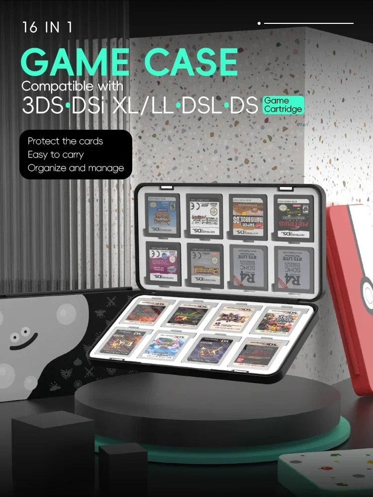 Portable 16-Slot Game Card Holder Storage Case for Nintendo 3DS, 3DSXL, 2DS, 2DSXL, DS, and DSi