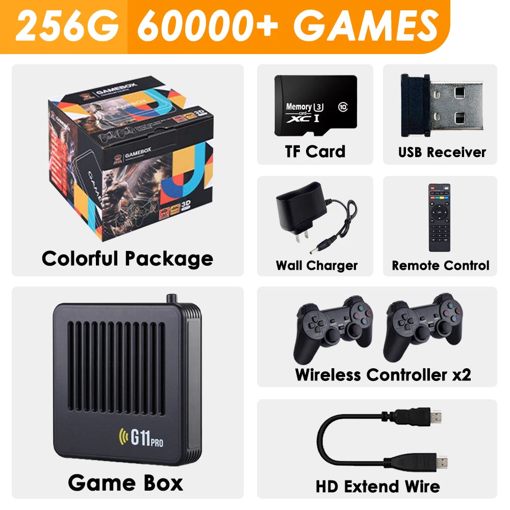 Ampown G11 Pro Video Game Box Retro Game Console 256G Built in 60000 Retro Games Ultra Low Latency Wireless Controller 4K Output