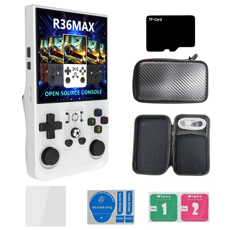 R36MAX Retro 128G Handheld Game Console Linux System 3.5 Inch IPS Screen Portable Pocket Video Player 64GB 128GB Games with Bag