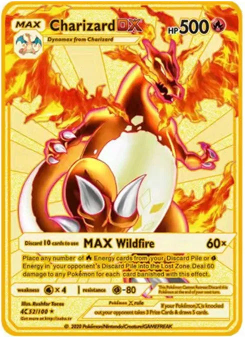 Pokemon English Metal Card Anime Pikachu Charizard Mewtwo Blastoise Vmax Shiny Letters Game Collection Card Kids Toy Gifts
