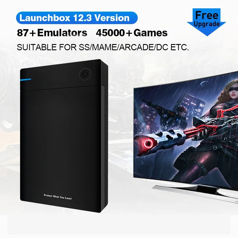 Kinhank Launchbox Game Hard Drive Is Suitable For Windows Built-in 45000+ Games Suitable For PS3/PS2/PS1/GameCube/SS/N64/WII/NES