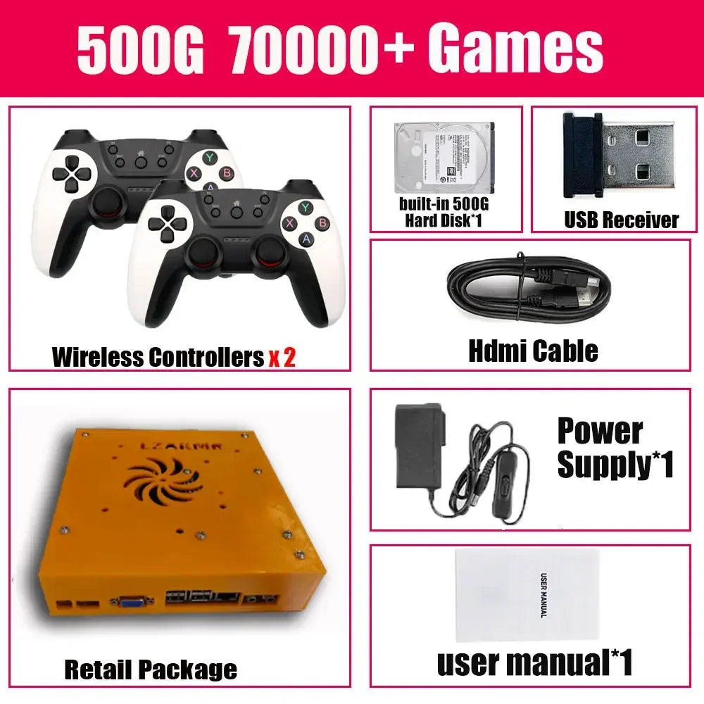 LZAKMR M8 Plug and Play Retro I3-3110M Game Console 500G HDD 70000+Games For Wii PS2 N64 PSP GameCube N64 Wireless handle