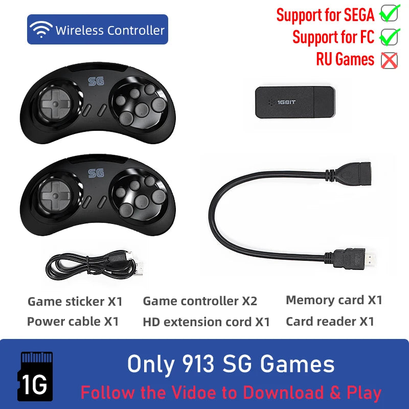 DATA FROG Wireless Game Console for Sega Genesis, Game Stick, HDMI-compatible, 900 + Game for Sega Mini/Mega Drive, 16 Bit, MD