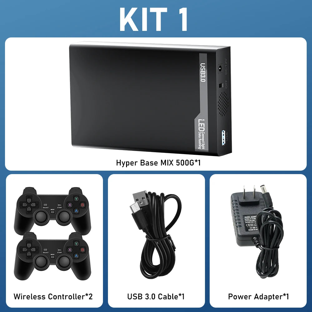 500G Retro Gaming HDD Video Game Console Retrobat&Playnite&Launchbox OS for XBOX/PS3/PS2/Switch/Wii/WiiU/DC/NES with 38200+Games