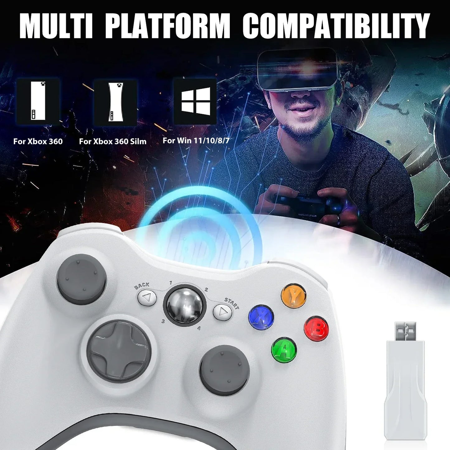 Gamepad for Xbox 360/PC 2.4G Wireless Controller W/Dual Vibration Hall Effect 6-Axis Gyro Joystick Game Remote Control Handle