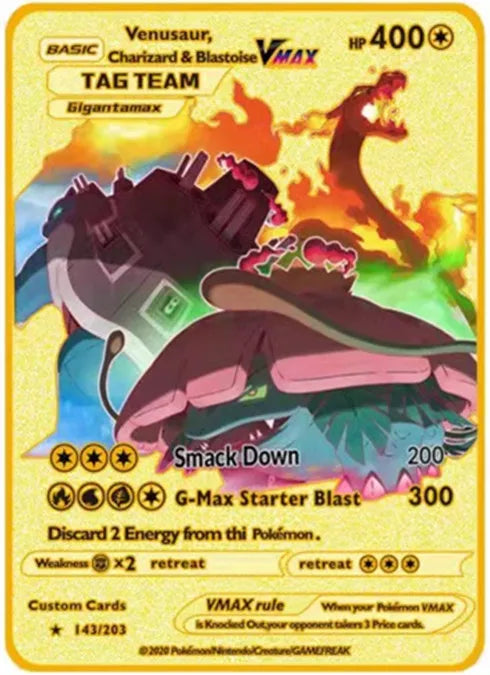 Pokemon English Metal Card Anime Pikachu Charizard Mewtwo Blastoise Vmax Shiny Letters Game Collection Card Kids Toy Gifts