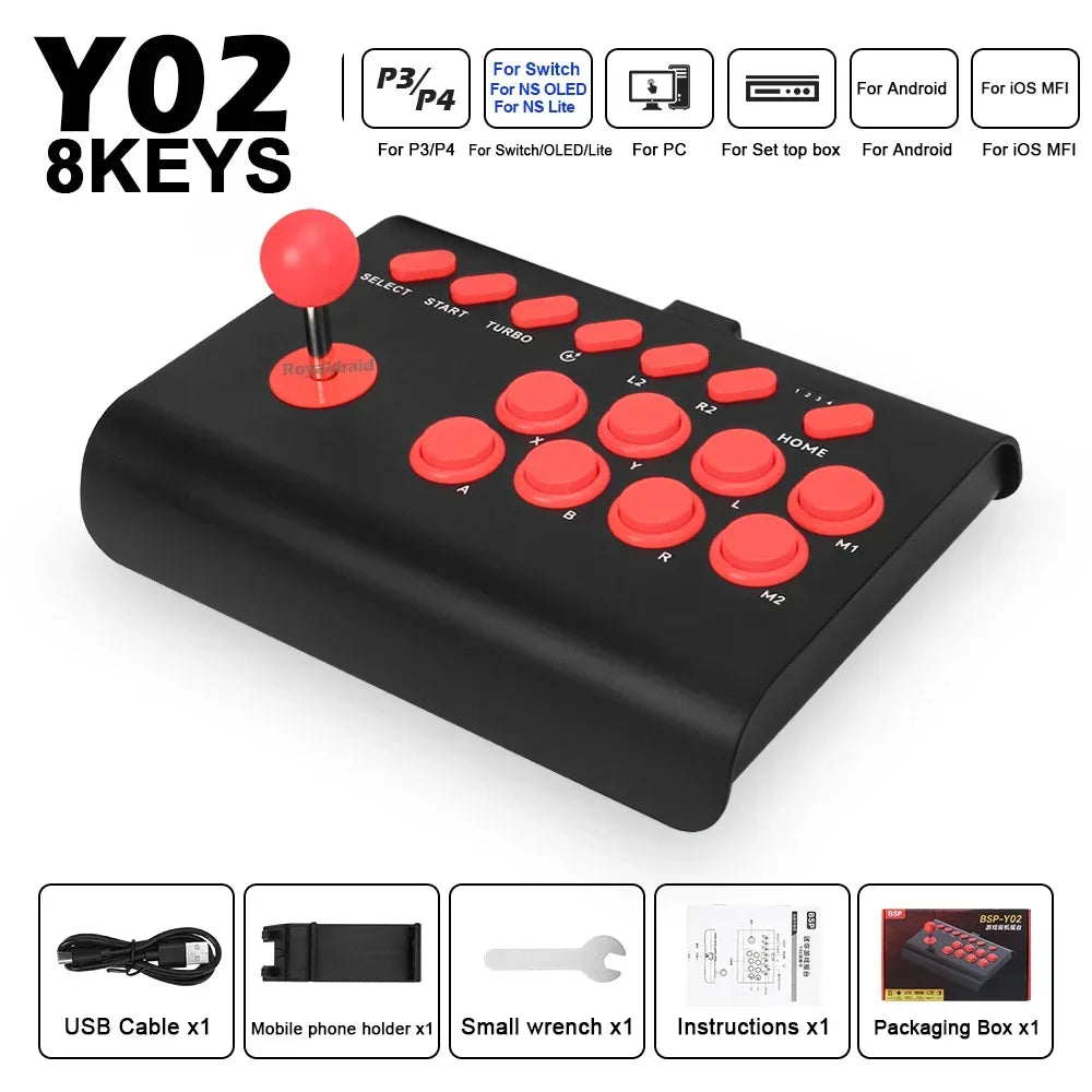 Y02 Arcade Joystick for PS4/PS3/Xbox One/Switch OLED/Android/iOS Wired Wireless Street Fighter Controller w Macro/Turbo Function