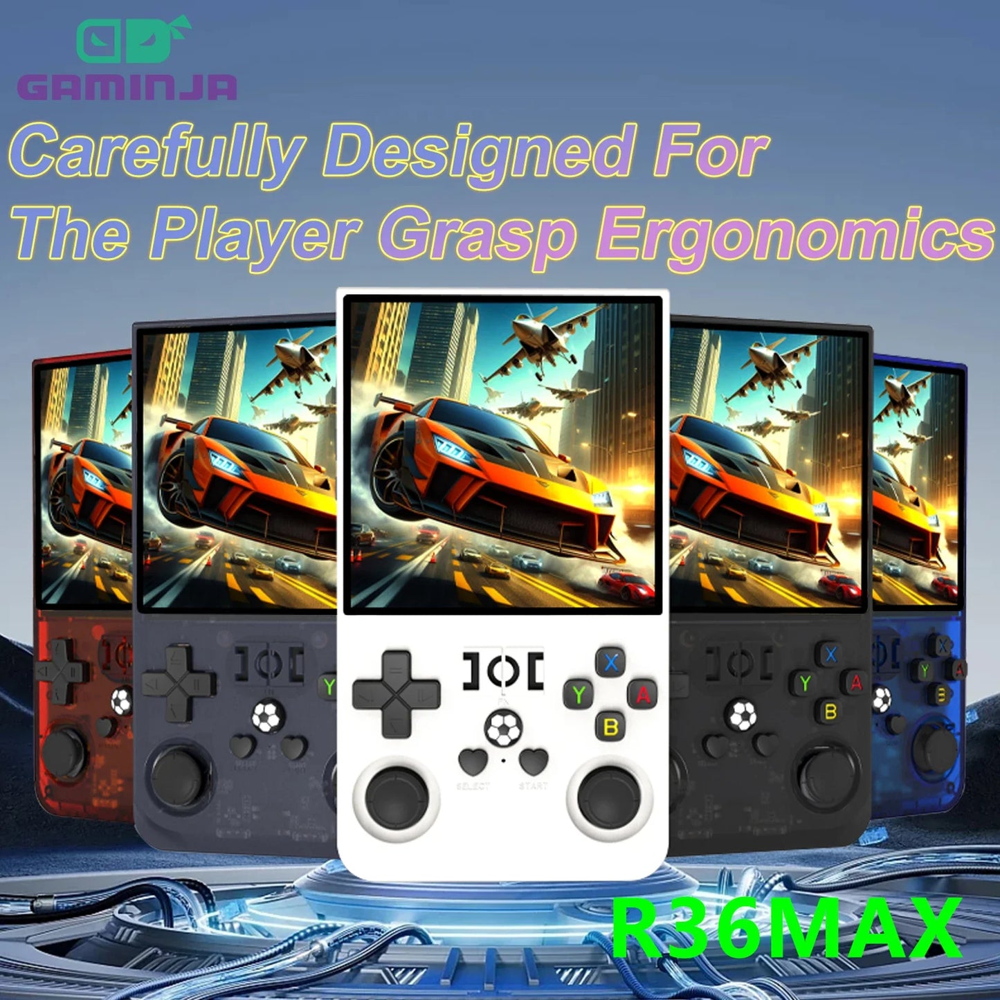 R36MAX Retro 128G Handheld Game Console Linux System 3.5 Inch IPS Screen Portable Pocket Video Player 64GB 128GB Games with Bag