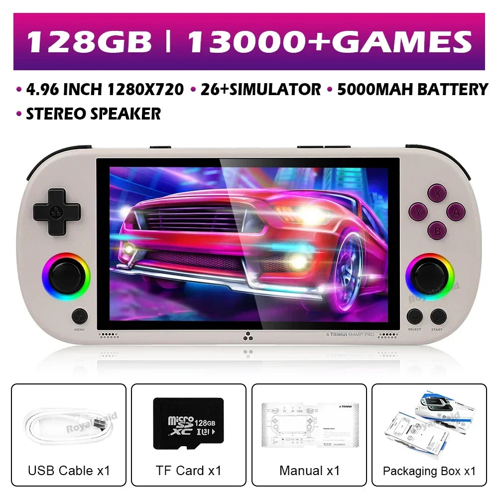 64G 128G 256G Portable Handheld Video Game Console 4.96'' IPS Screen Joystick RGB Lighting Smart Pro Retro Handheld Game Player
