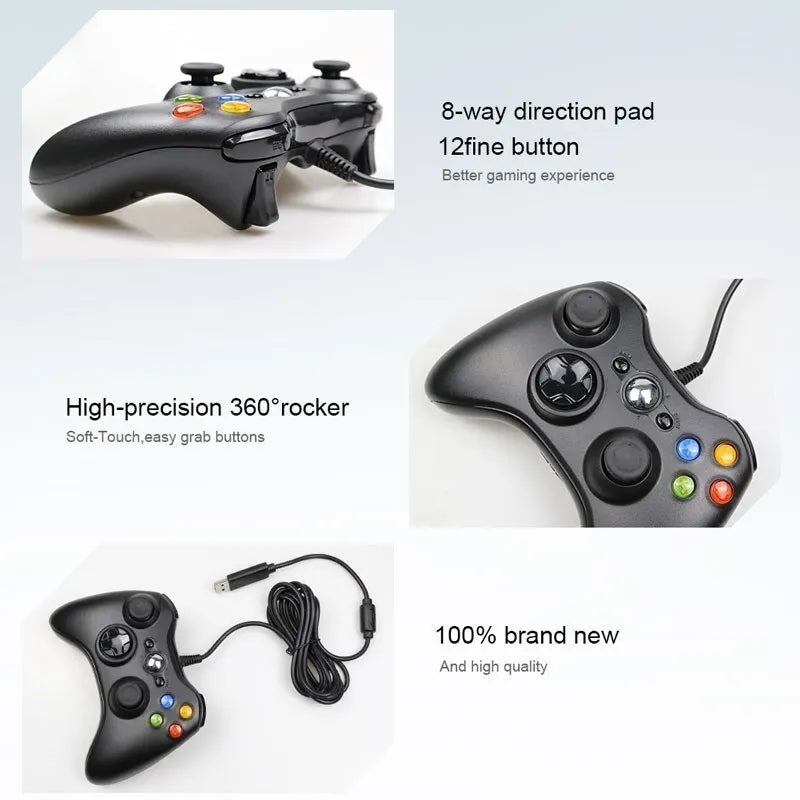 USB Wired Gamepad for Xbox 360 Windows 10/8.1/8/7 Game Handle Double Shock Games Controller Video Game Console Joystick