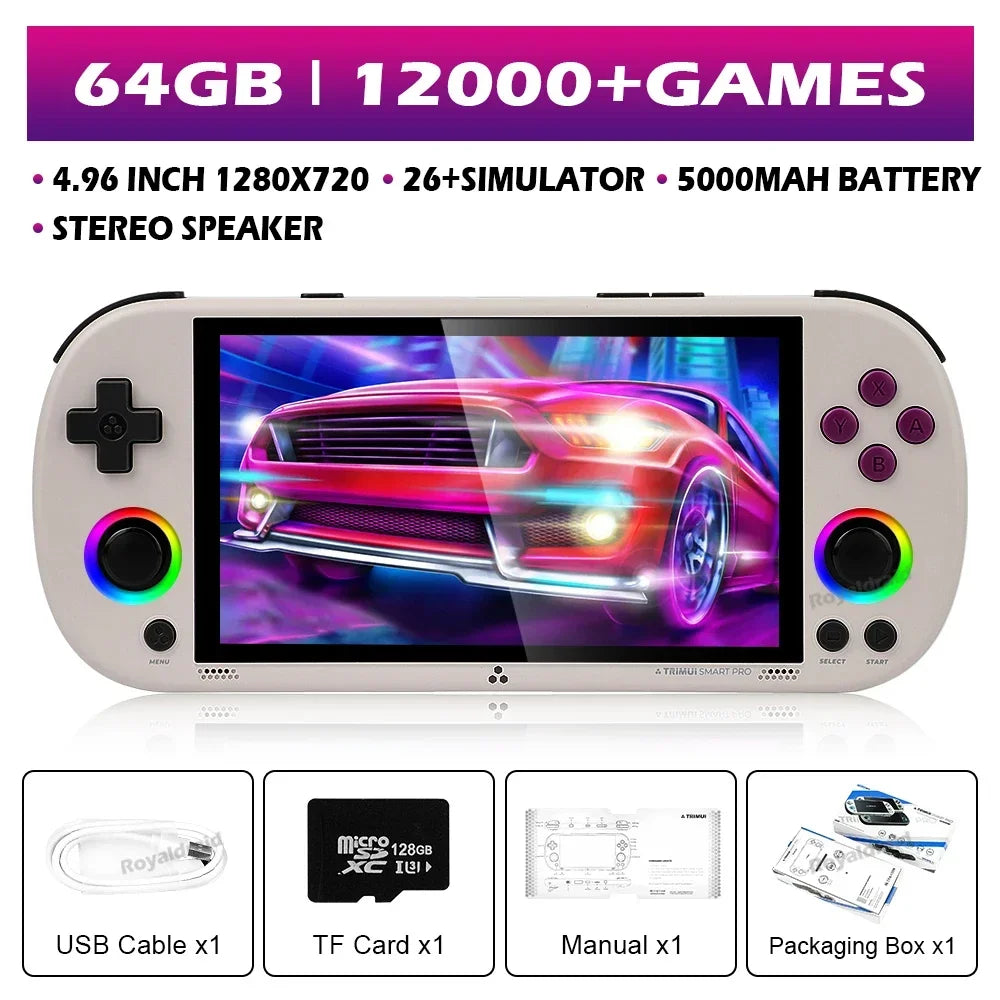 64G 128G 256G Portable Handheld Video Game Console 4.96'' IPS Screen Joystick RGB Lighting Smart Pro Retro Handheld Game Player