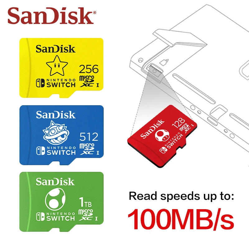 SanDisk Micro sd memory card 64GB microSDXC For Nintendo Switch game Storage128GB 256GB Up to100Mb/s 512GB Switch Memory Card