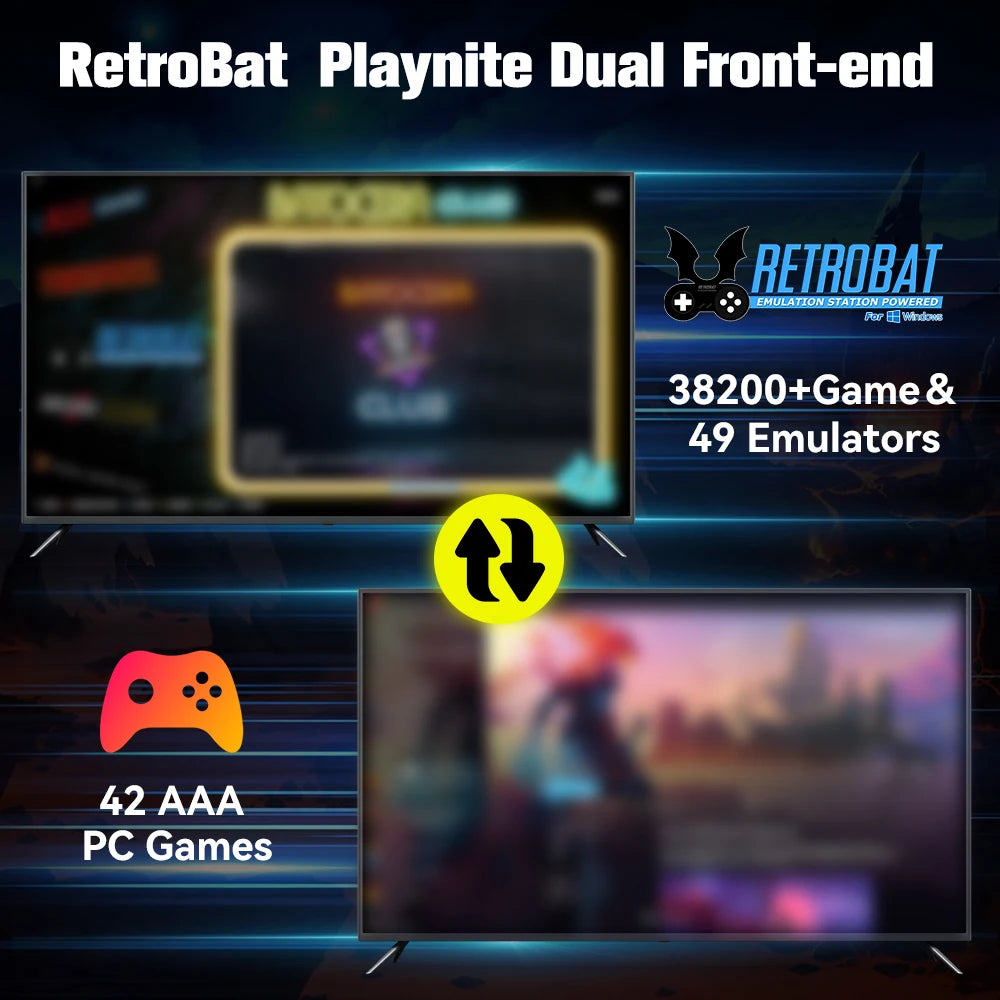 Retrobat&Playnite System HDD Retro Game Console for PS3/PS2/WIIU/WII/Switch/MAME 50+Emulators 38293 Games&42 AAA PC Games for PC
