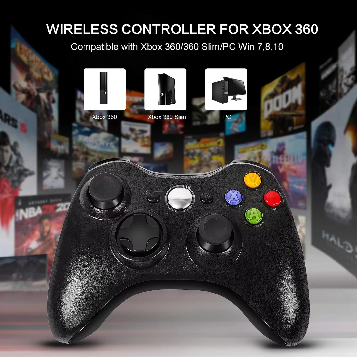 2.4G Wireless/wired Controller For Xbox 360 Game Controller with Dual-Vibration Turbo Compatible Xbox 360/360 Slim and PC Window