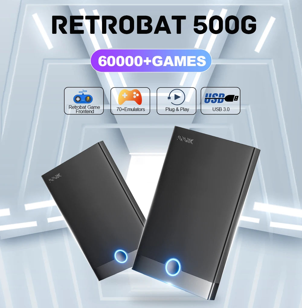 Super Console Retrobat Gaming HDD 60000+ Retro Video Games Emulators for PS2/PS1/PSP/DC/SS/MAME Plug and Play for PC Kid Gift