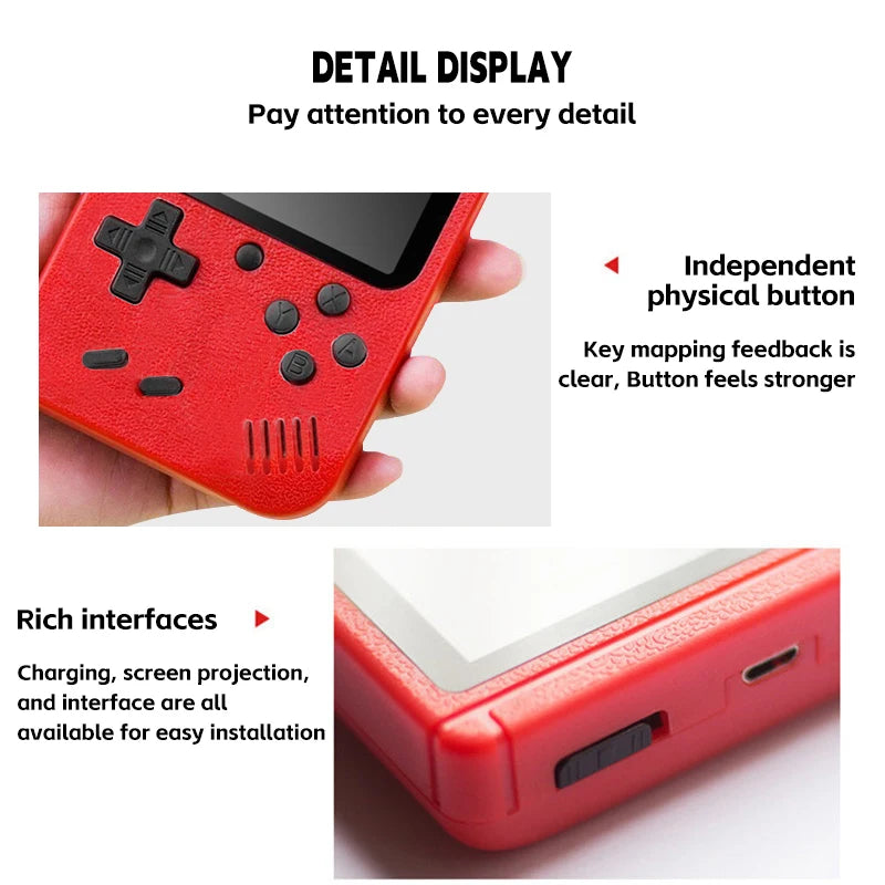 Red Mini Handheld Game Console 400 in 1 Retro Arcade Games Portable 8-Bit TV Connection 3.0 Inch LCD Kids Gift Toy