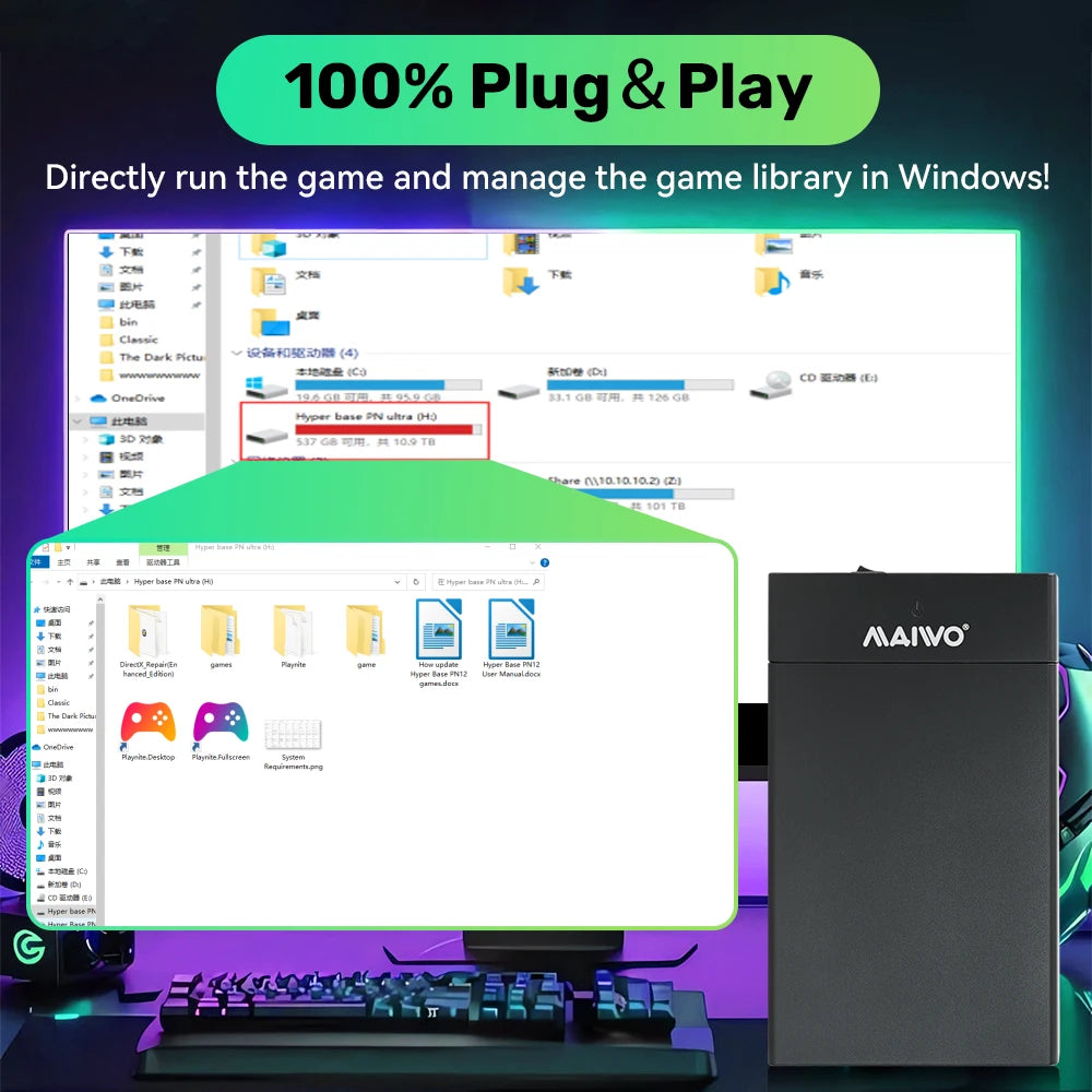 Portable External 12T Game HDD Game Console for PC Playnite System with 380+ AAA Retro Games for PS2/PS3/PS4/WiiU/MAME/PS1/PSP