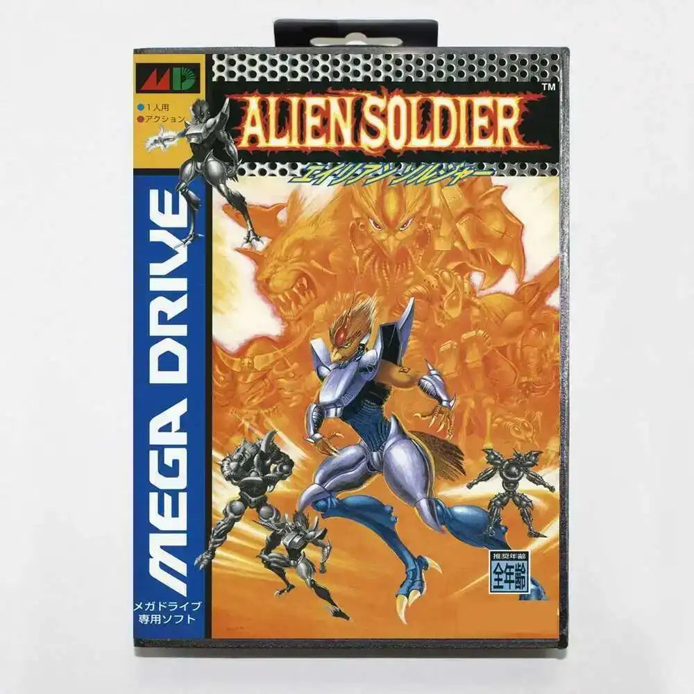 Alien Soldier MD Game Card with Box for 16 Bit Sega Megadrive Genesis system