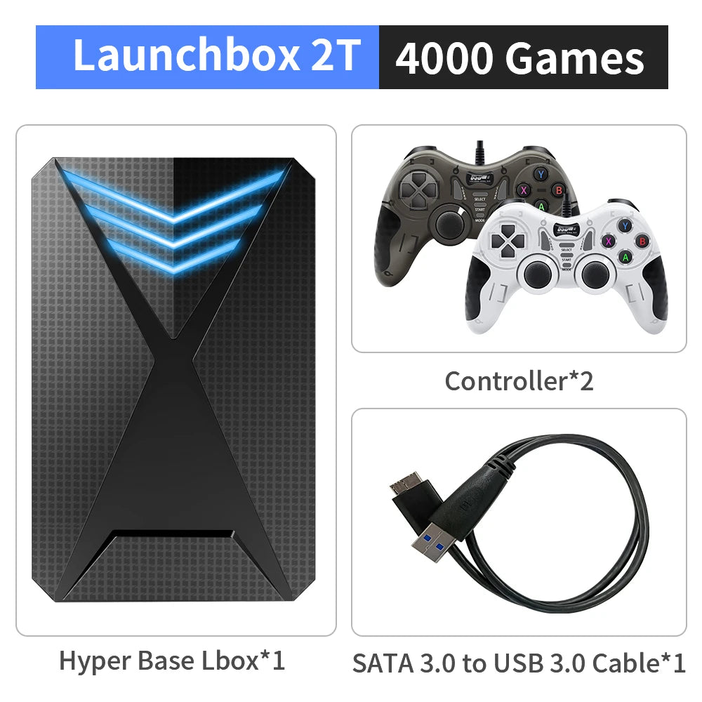 Hyper Base Lbox 2TB Gaming HDD Launchbox Portable External Hard Drive For PC 4000 3D Games For PS4/PS3/Switch/PS2/PS1/WII/WIIU