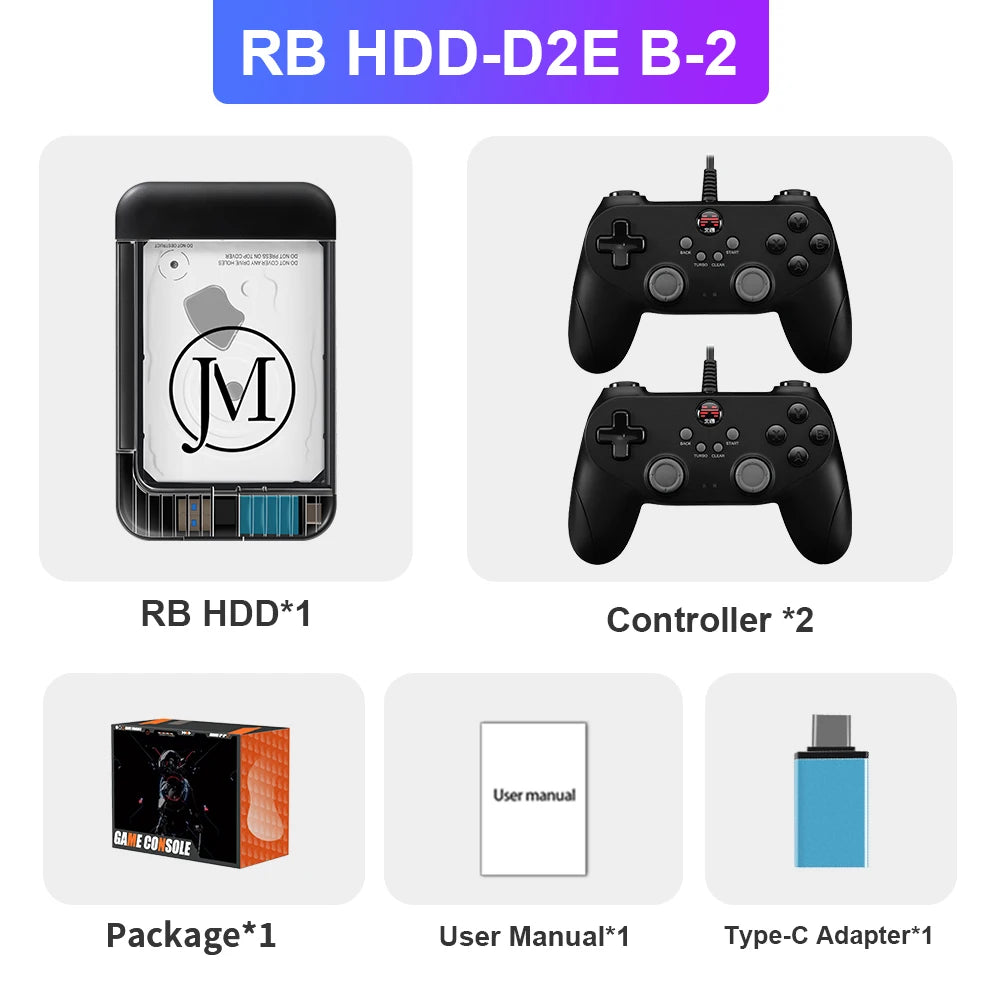 Retrobat 2T Portable External Game HDD Built in 100000+ Games with 105 Emulators for PSP/PS1/PS2/WII/MAME/DC Retro Video Games