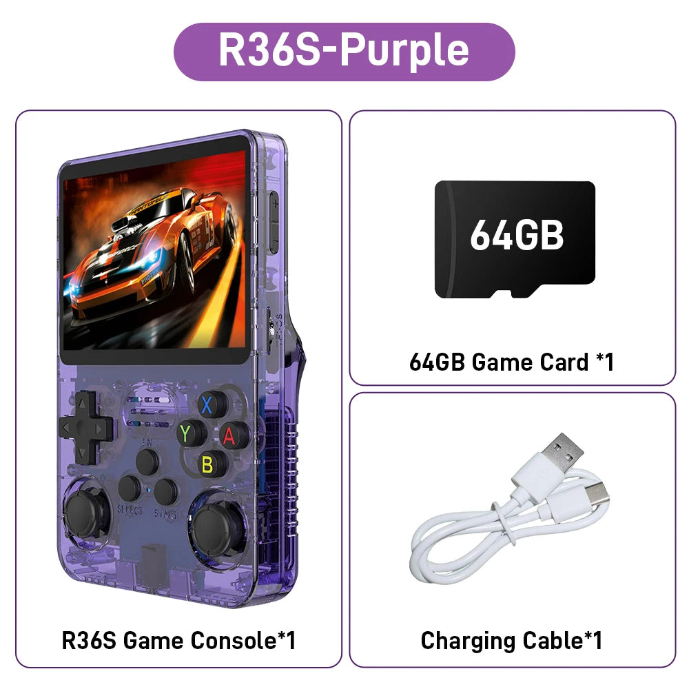 New R36S Retro Handheld Game Console 3.5 HD Screen with 18494 Games Emulators for PS1/PSP/N64/NES/SNES Dual 3D Joystick for Gift