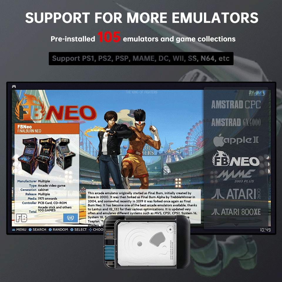 Retrobat 2T Portable External Game HDD Built in 100000+ Games with 105 Emulators for PSP/PS1/PS2/WII/MAME/DC Retro Video Games