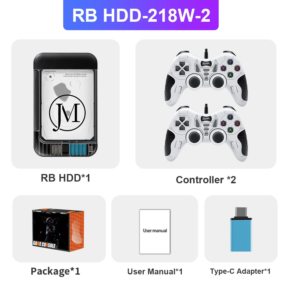 Retrobat 2T Portable External Game HDD Built in 100000+ Games with 105 Emulators for PSP/PS1/PS2/WII/MAME/DC Retro Video Games
