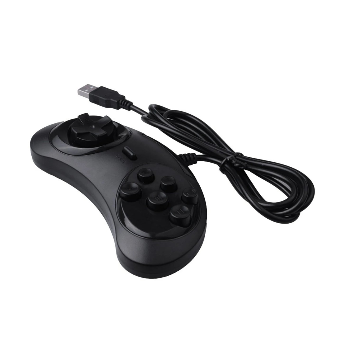 B63B-2X Gamepad Wired 6-Key USB Game Controller Joypad For Sega Genesis / Md Pc / 2 Y1301 / Mac Mega Drive Black Plastic