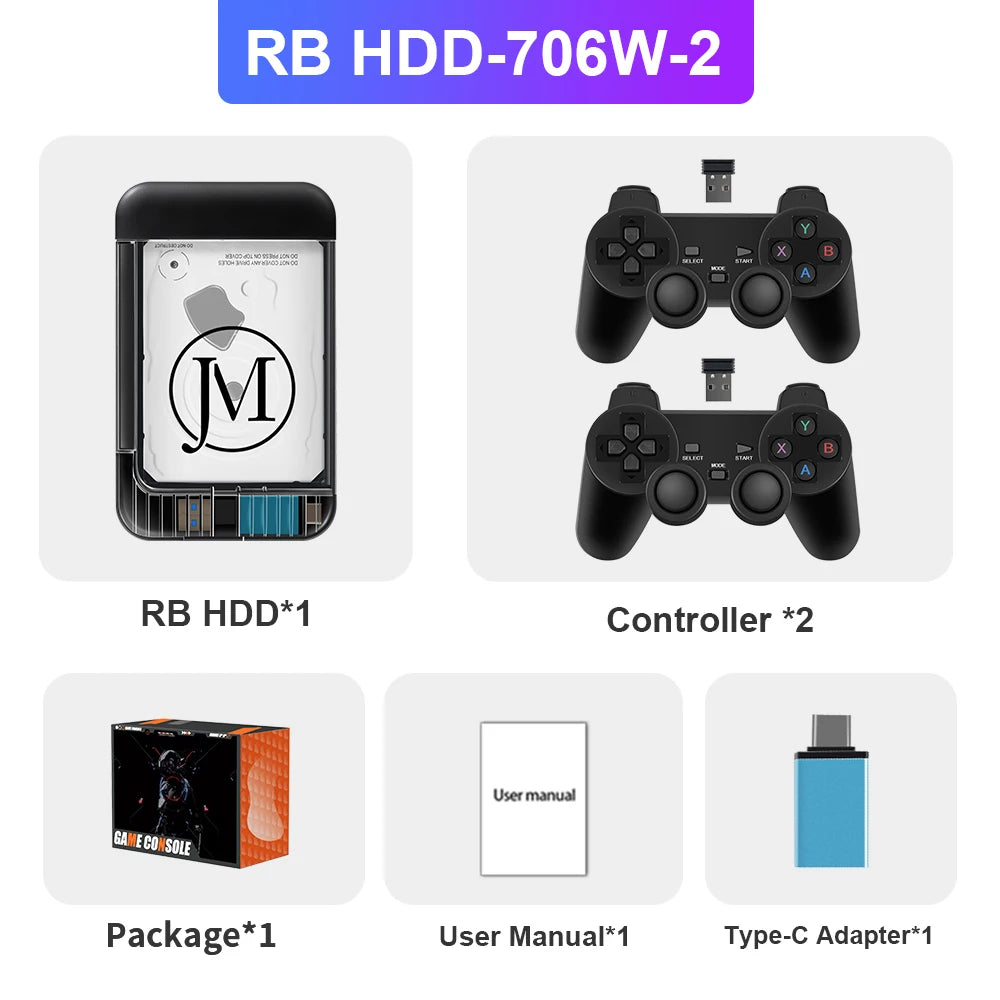 Retrobat 2T Portable External Game HDD Built in 100000+ Games with 105 Emulators for PSP/PS1/PS2/WII/MAME/DC Retro Video Games