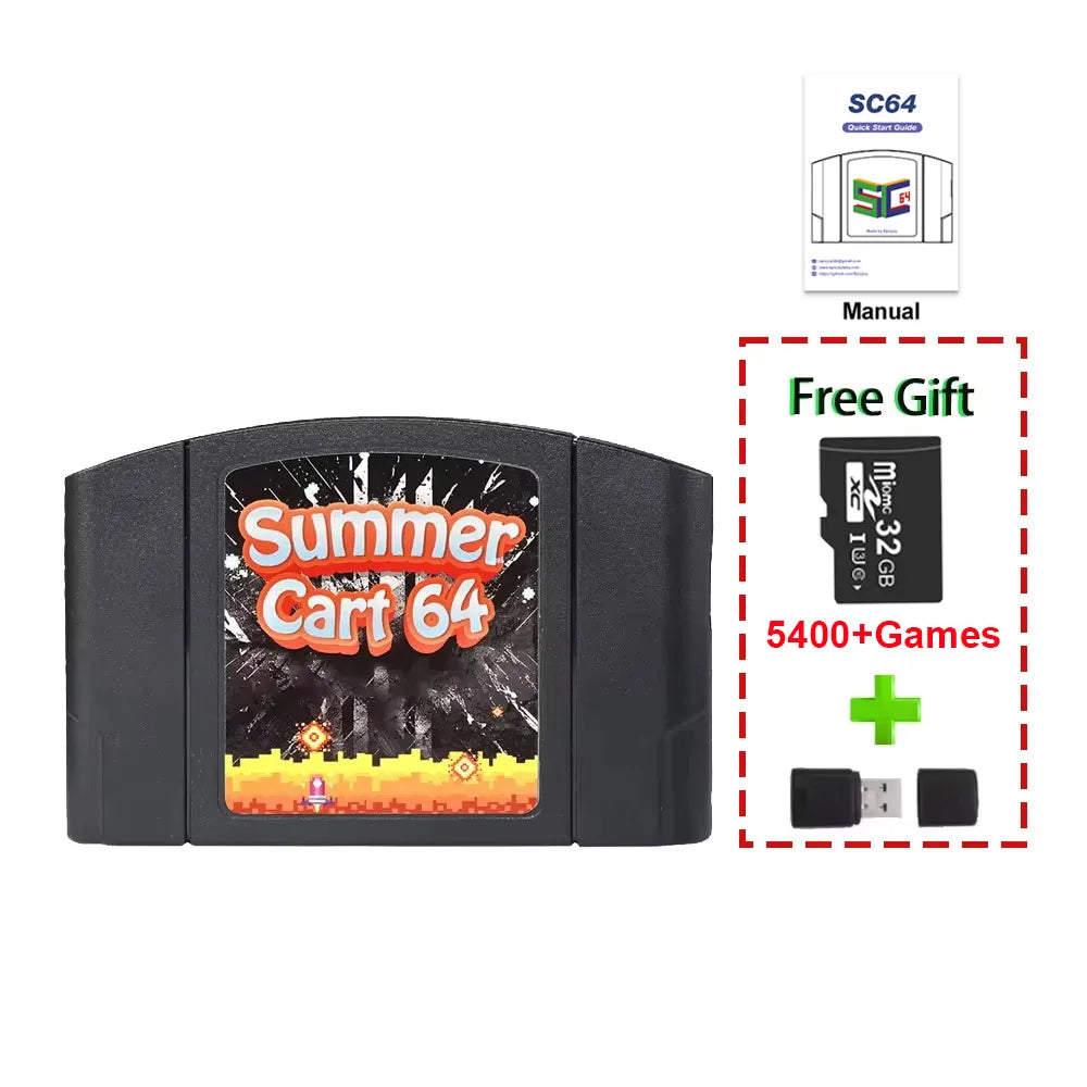 5400 In 1 SummerCart 64 Game Card For N64 Retro Game Cartridge ED 64 For Nintendo 64 With 32GB TF Card No Region Restriction