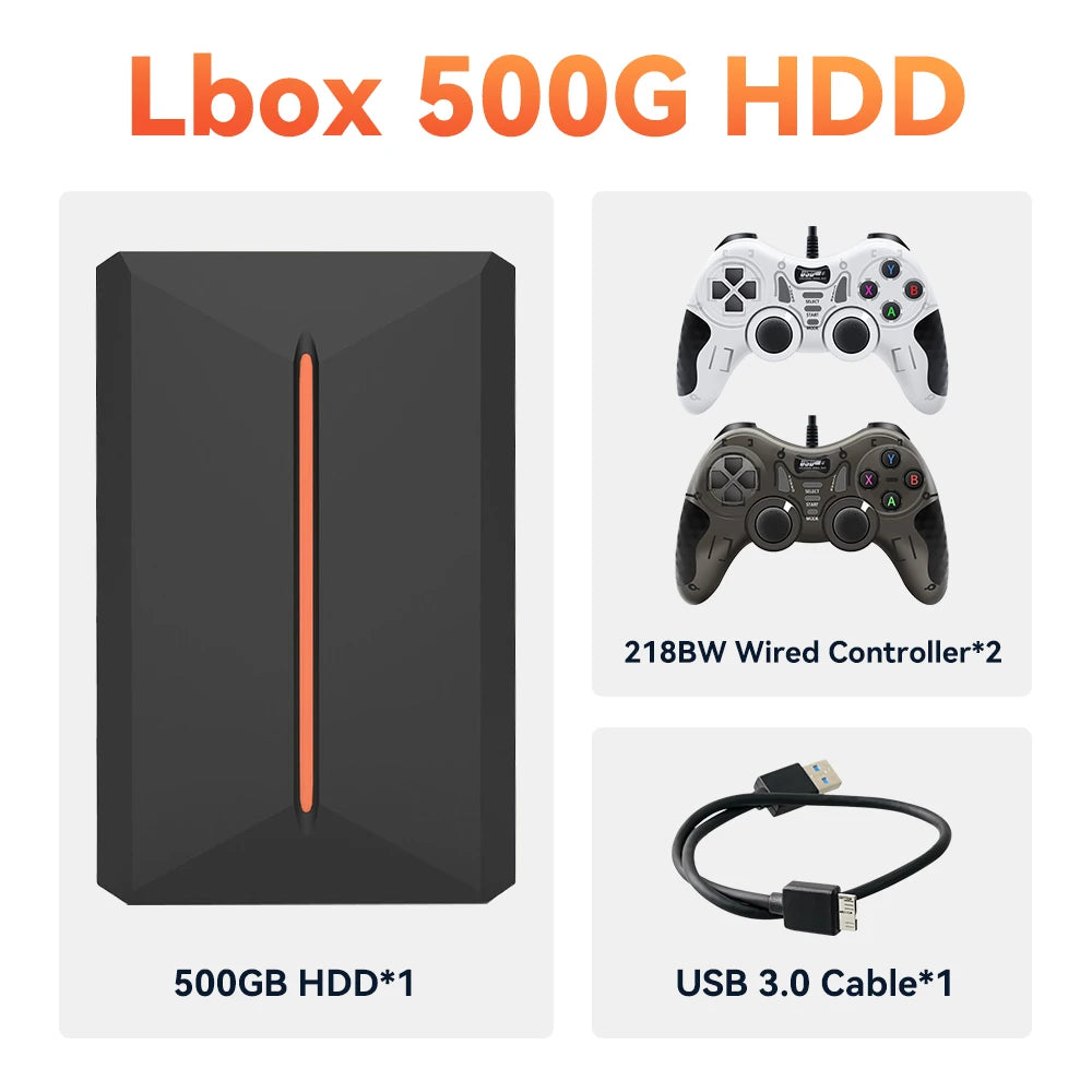 Launchbox 500G Gaming Hard Drive Emulator Game Consoles For PS4/Switch/Game Cube/PS3/PS2/WII/WIIU Built-in 3700+ 3D&AAA PC Games