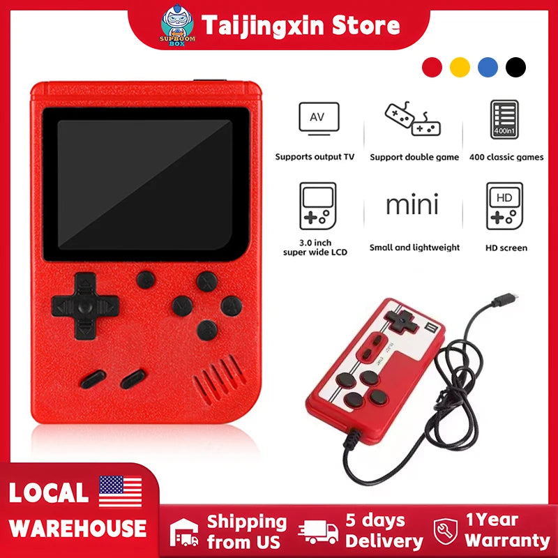Red Mini Handheld Game Console 400 in 1 Retro Arcade Games Portable 8-Bit TV Connection 3.0 Inch LCD Kids Gift Toy