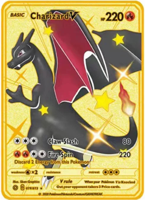 Pokemon English Metal Card Anime Pikachu Charizard Mewtwo Blastoise Vmax Shiny Letters Game Collection Card Kids Toy Gifts